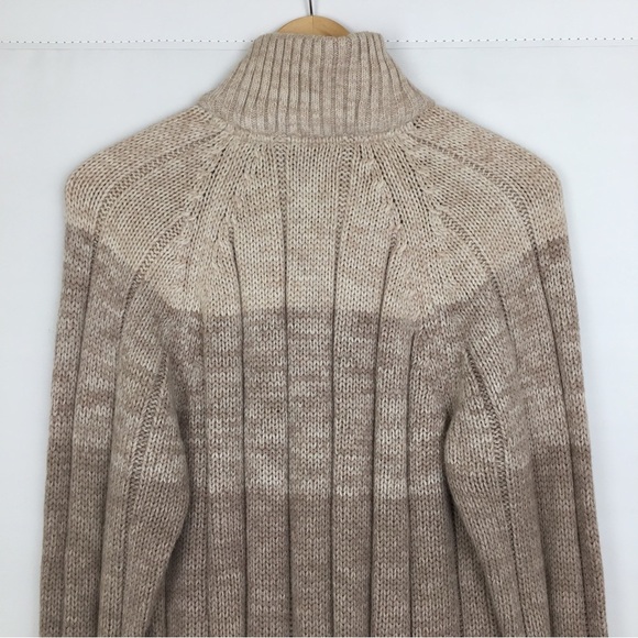 Alan Flusser Mens Fisherman Sweater Cable Knit Sz Medium Tan Color Block Grandpa - Picture 9 of 12